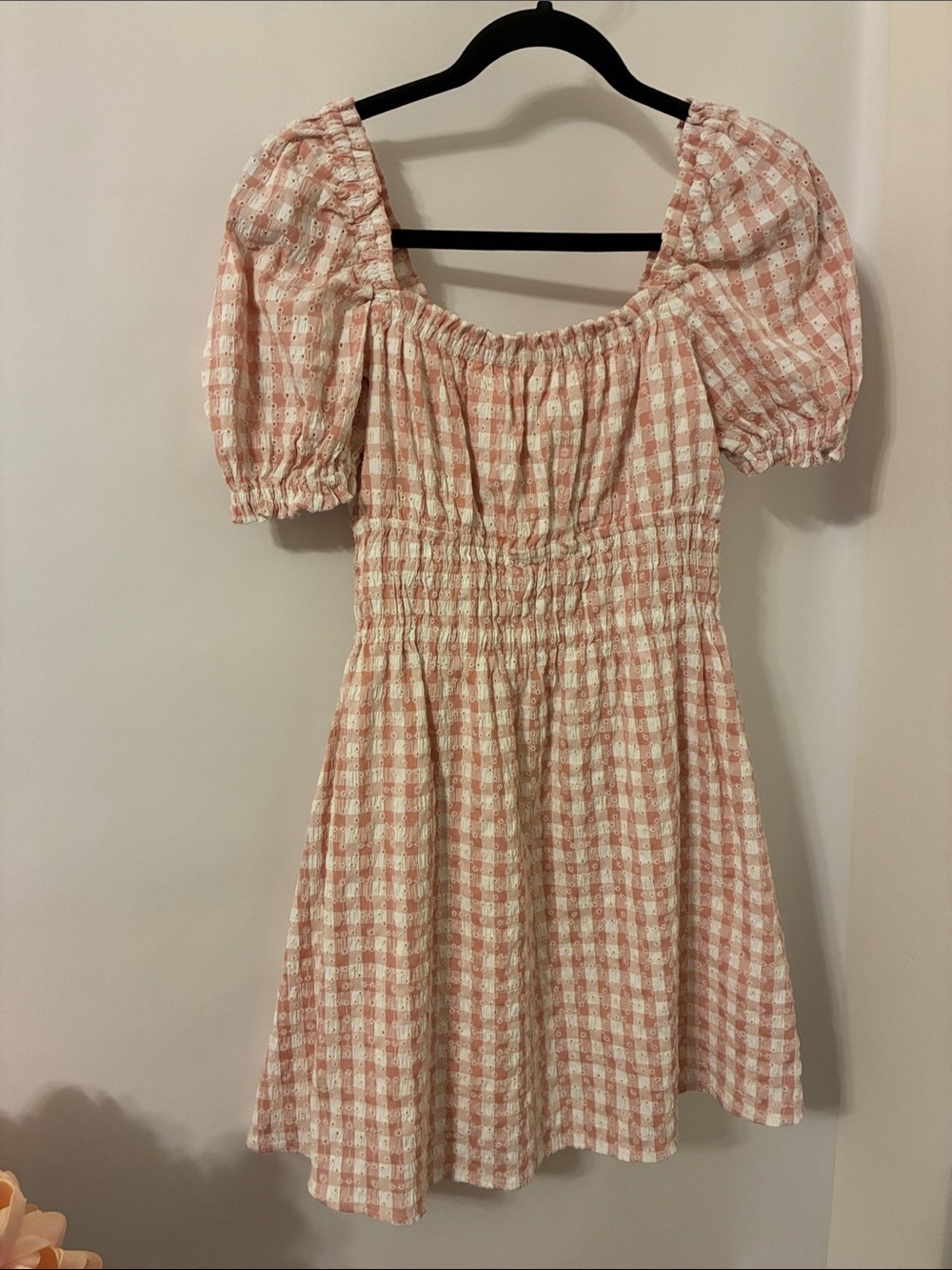 Bardot Pink and White Gingham Smocked Mini Dress